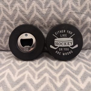 Set of 2 hockey puck bottle opener